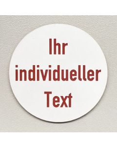 Resopalschild rund Ø 30 mm, weiß-rot, selbstklebend, individuelle Beschriftung graviert